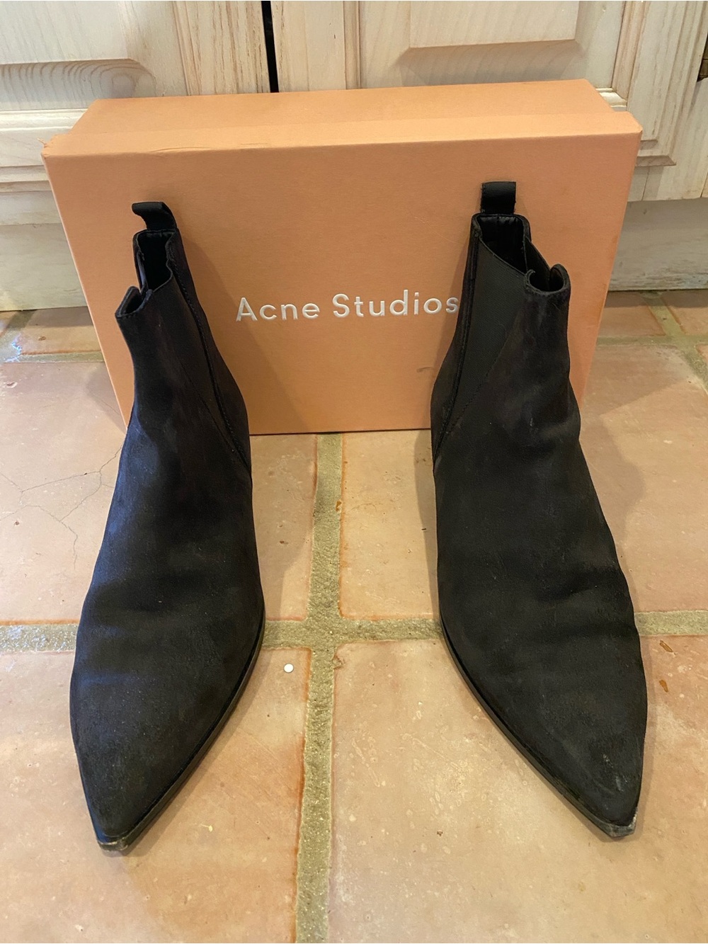 Acne studios Black Suede Pointed Jensen Ankle Booties